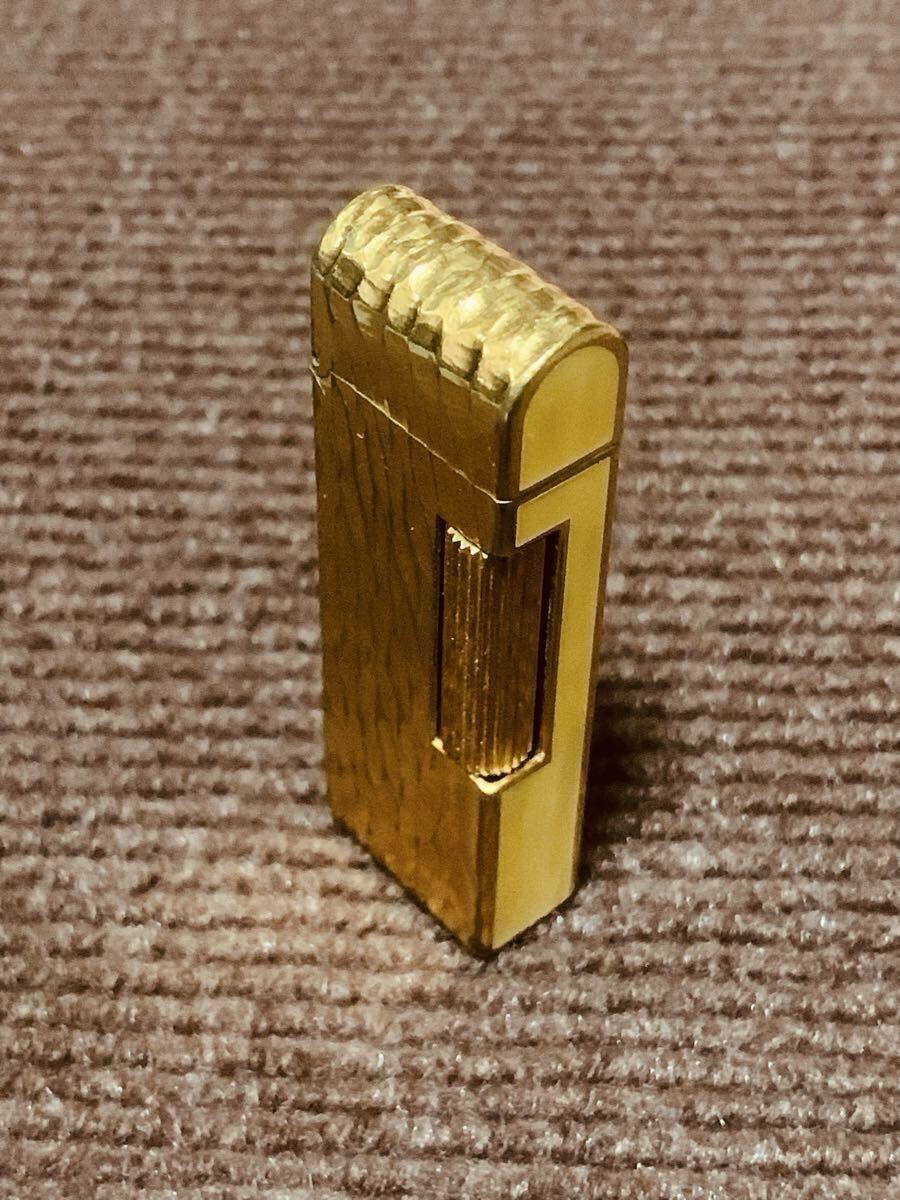 【dunhill】ダンヒルローラー式ガスライター ドーム型ゴールド×イエロー_画像1