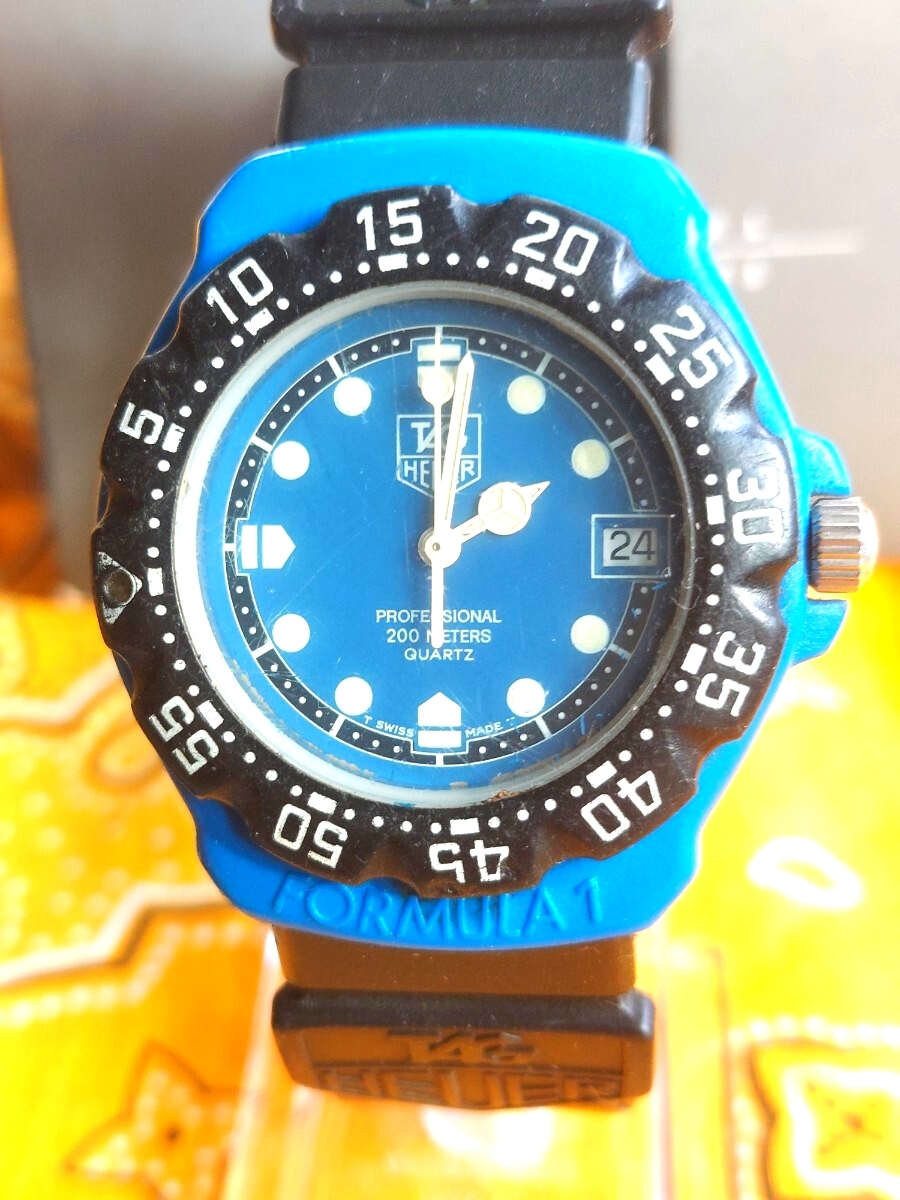 239.1円【稼働品】ボーイズ タグホイヤー TAGHEUER Professional 200m フォーミュラ1シリーズ 381.513　青/ブラック　純正ベルト _画像1