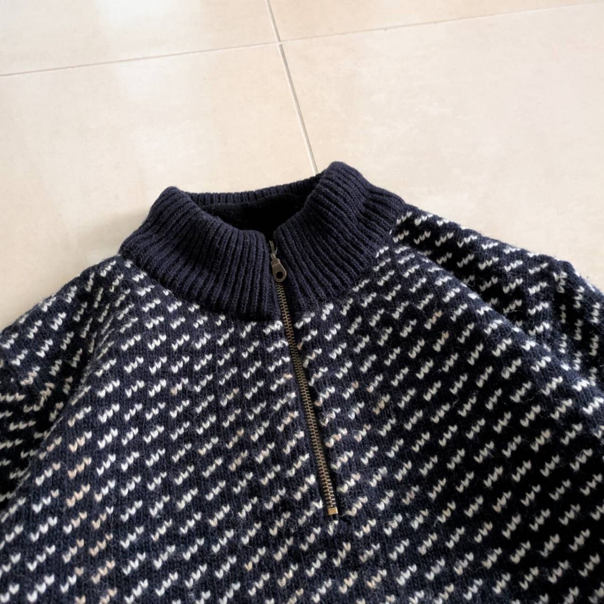 90s LLBean　エルエルビーン　バーズアイニット　ハーフジップ　ニット　XL　ノルウェー_画像4