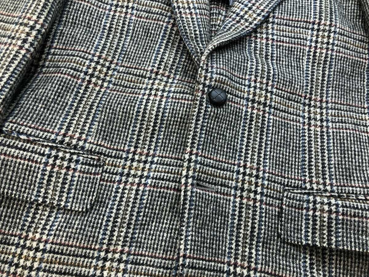 DOSWING オールド レトロ トラッド 古着 グレンチェック ウール100% くるみボタン テーラードジャケット 背抜き メンズ 92A4 グレー_画像4