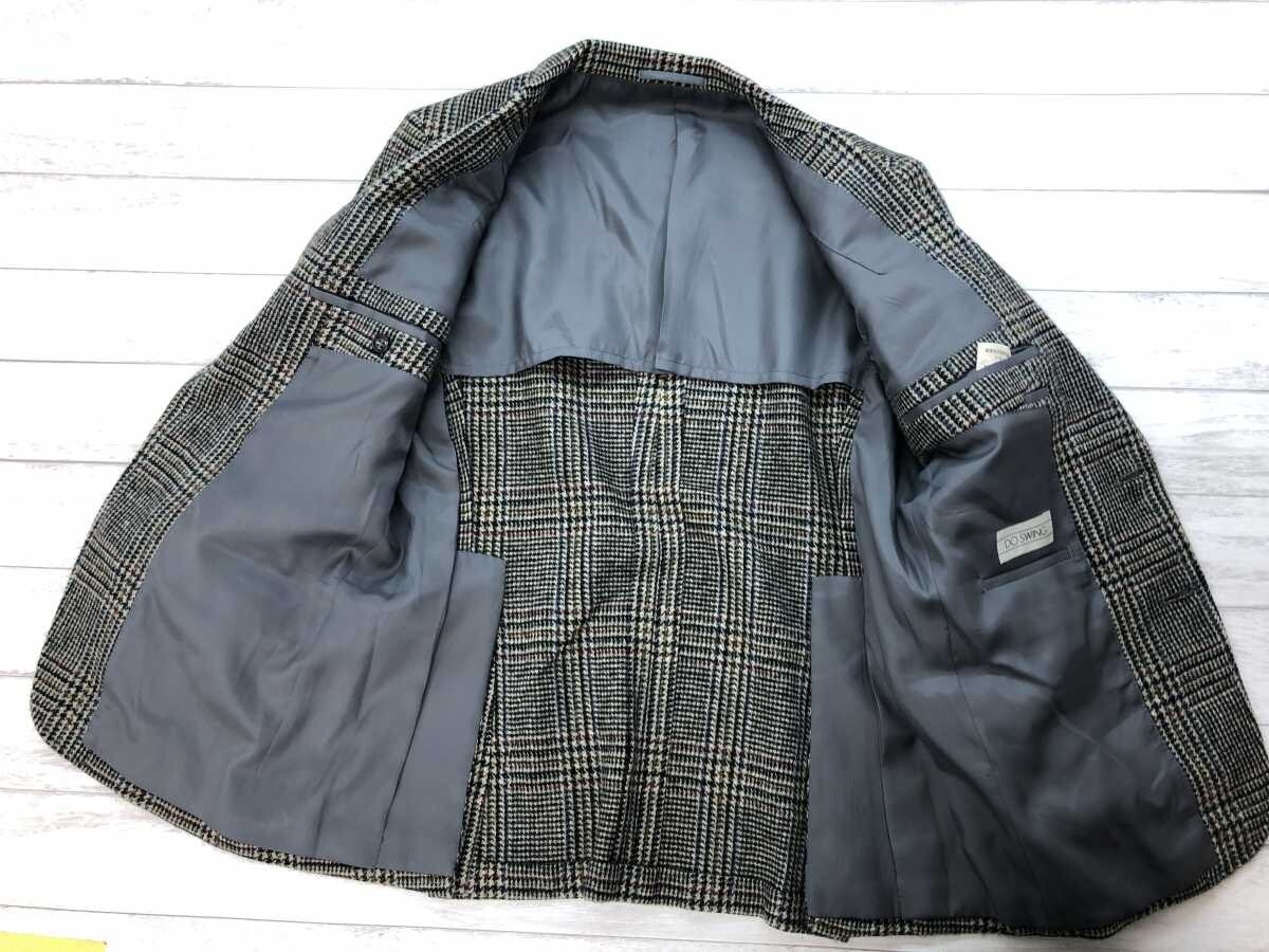 DOSWING オールド レトロ トラッド 古着 グレンチェック ウール100% くるみボタン テーラードジャケット 背抜き メンズ 92A4 グレー_画像5