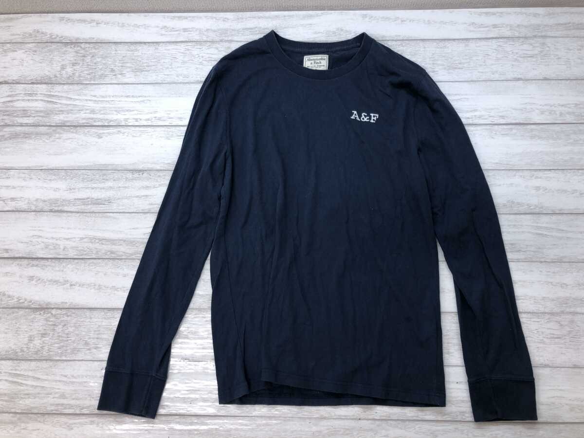 アバクロンビー&フィッチ Abercrombie & Fitch Y2K 00s アメカジ サーフ カットオフワッペン 刺繍 長袖Tシャツ ロンT メンズ 綿混合 M 青紺_画像1