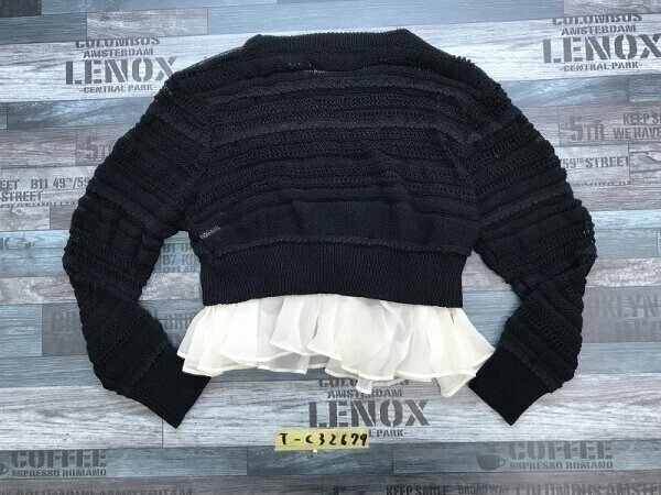 snidel スナイデル レディース 裾シフォン ボーダー シアーニットセーター F 黒_画像3