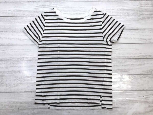 スローブイエナ SLOBE IENA フレンチガーリー マリン ボーダー ボートネック 半袖Tシャツ レディース サイドスリット コットン100% 茶色白_画像1