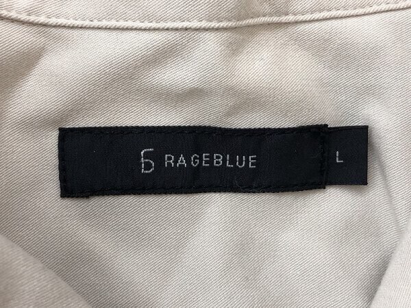 RAGEBLUE レイジブルー メンズ 胸ポケット カラー長袖シャツ L ライトグレージュ_画像2