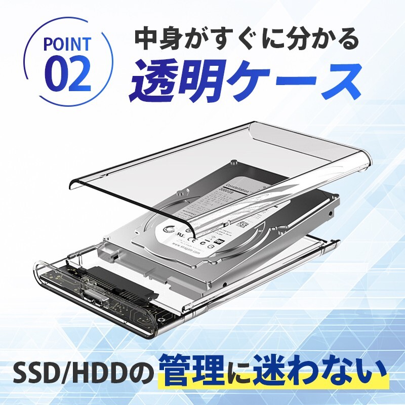 2.5インチ 外付け HDD SSD ケース クリア 2個ポータブル ドライブ 電源不要 UASP対応 工具不要 透明 USB3.0 ハードディスク SATA 5Gbps A_画像4