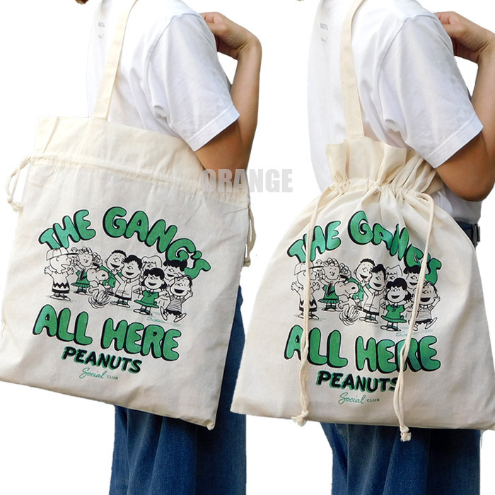 送料無料 スヌーピー 2WAY 帆布 トートバッグ レディース キッズ エコバッグ 巾着バッグ レッスンバッグ SNOOPY グッズ PEANUTS 新品 C★_画像2