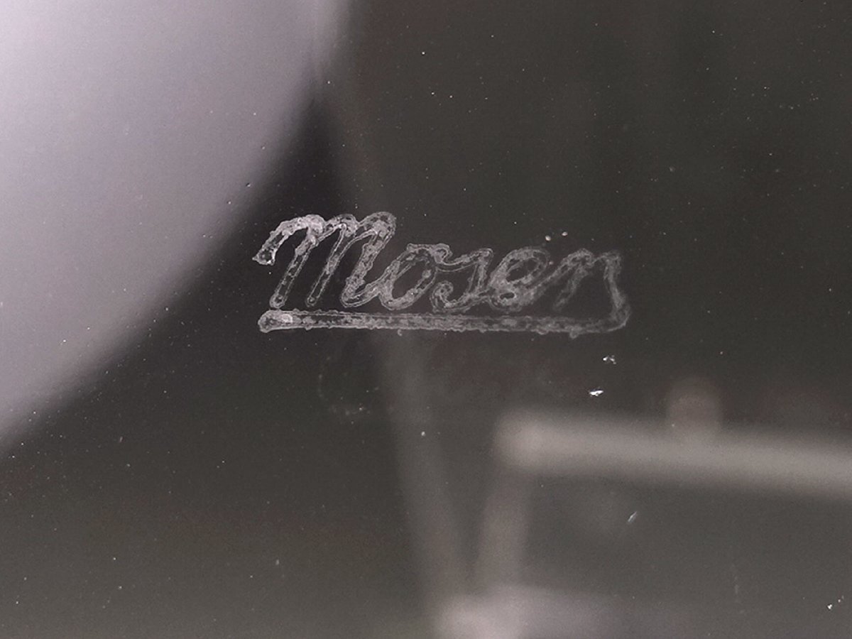 ∇花∇【モーゼル/MOSER】 カットガラスにグラヴィール 草花文金縁ボウル(菓子器) 直径24cm 純正箱付 最高級ボヘミアンガラス_画像4