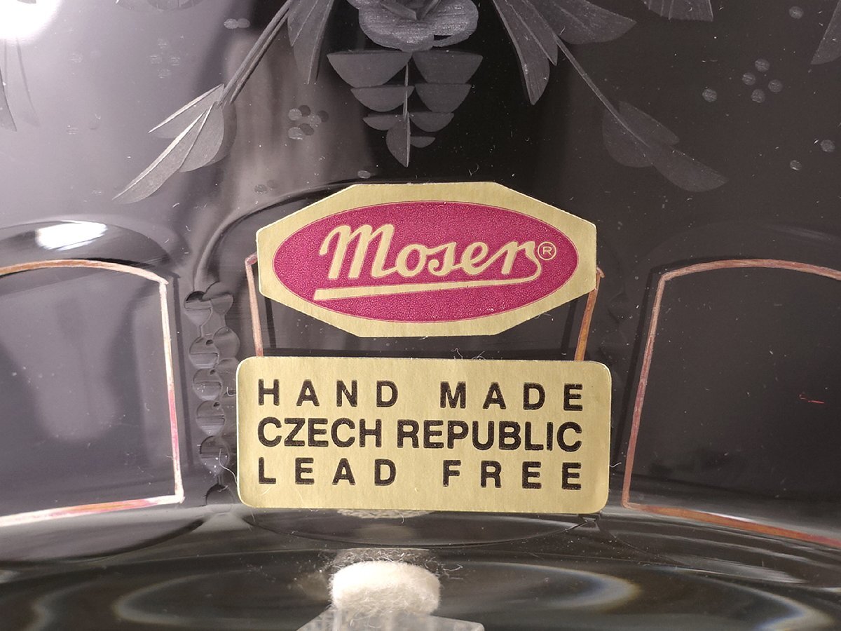 ∇花∇【モーゼル/MOSER】 カットガラスにグラヴィール 草花文金縁ボウル(菓子器) 直径24cm 純正箱付 最高級ボヘミアンガラス_画像3