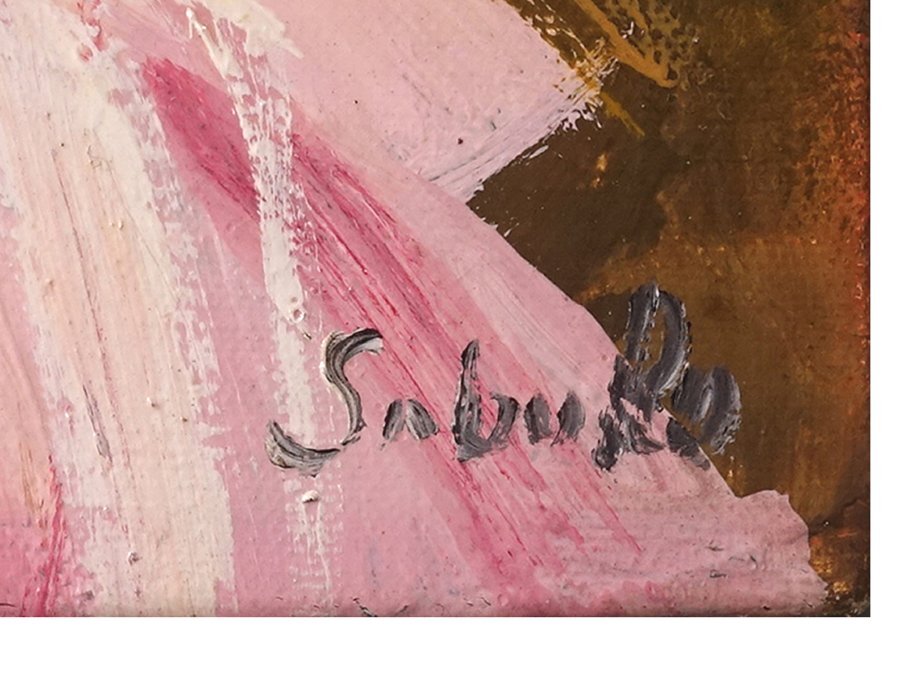 ∇花∇二科会会員【斉藤三郎(斎藤三郎)】真筆 油彩F4号美人画「セビリヤの娘」 自筆の署名・題書き_画像2