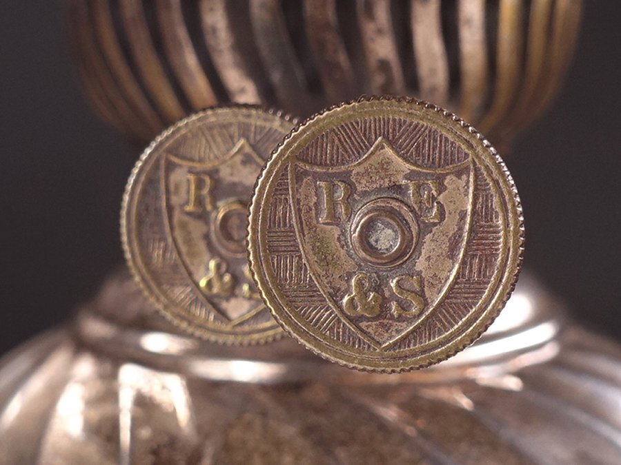 ∇花∇19世紀イギリス【J.K.B社】 1891～1892年 ビクトリアン様式 スターリングシルバーオイルランプ ウランガラス火舎・ガラスシェード_画像2