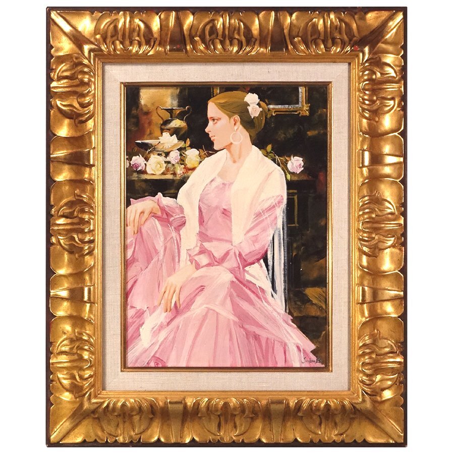 ∇花∇二科会会員【斉藤三郎(斎藤三郎)】真筆 油彩F4号美人画「セビリヤの娘」 自筆の署名・題書き_画像1