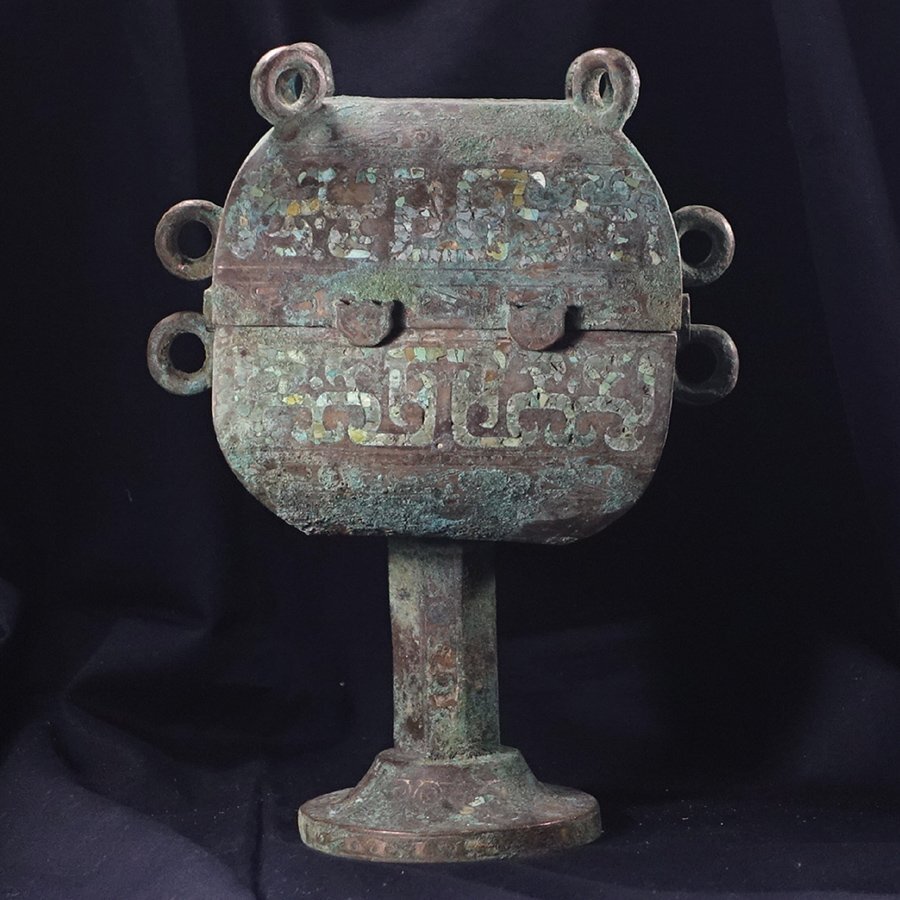 ∇花∇中国高古銅器 春秋戦国時代 青銅象嵌文方豆(トウ) 古代盛食器 発掘出土品 河南博物院にも収蔵される古代器物_画像1