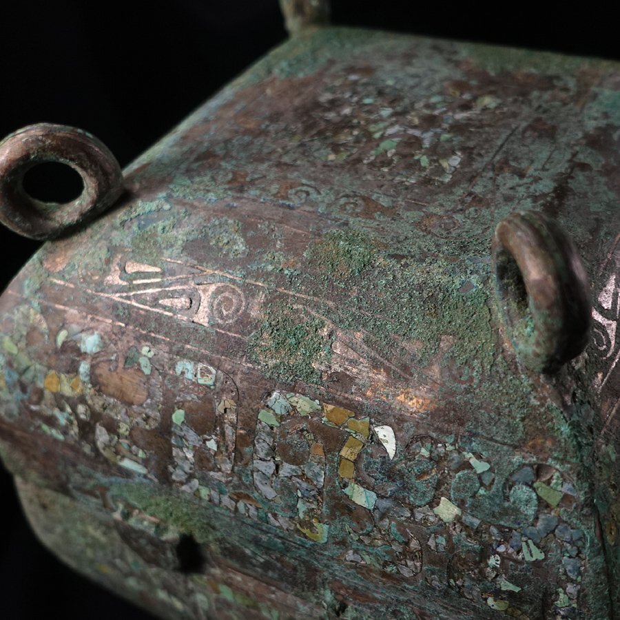 ∇花∇中国高古銅器 春秋戦国時代 青銅象嵌文方豆(トウ) 古代盛食器 発掘出土品 河南博物院にも収蔵される古代器物_画像2