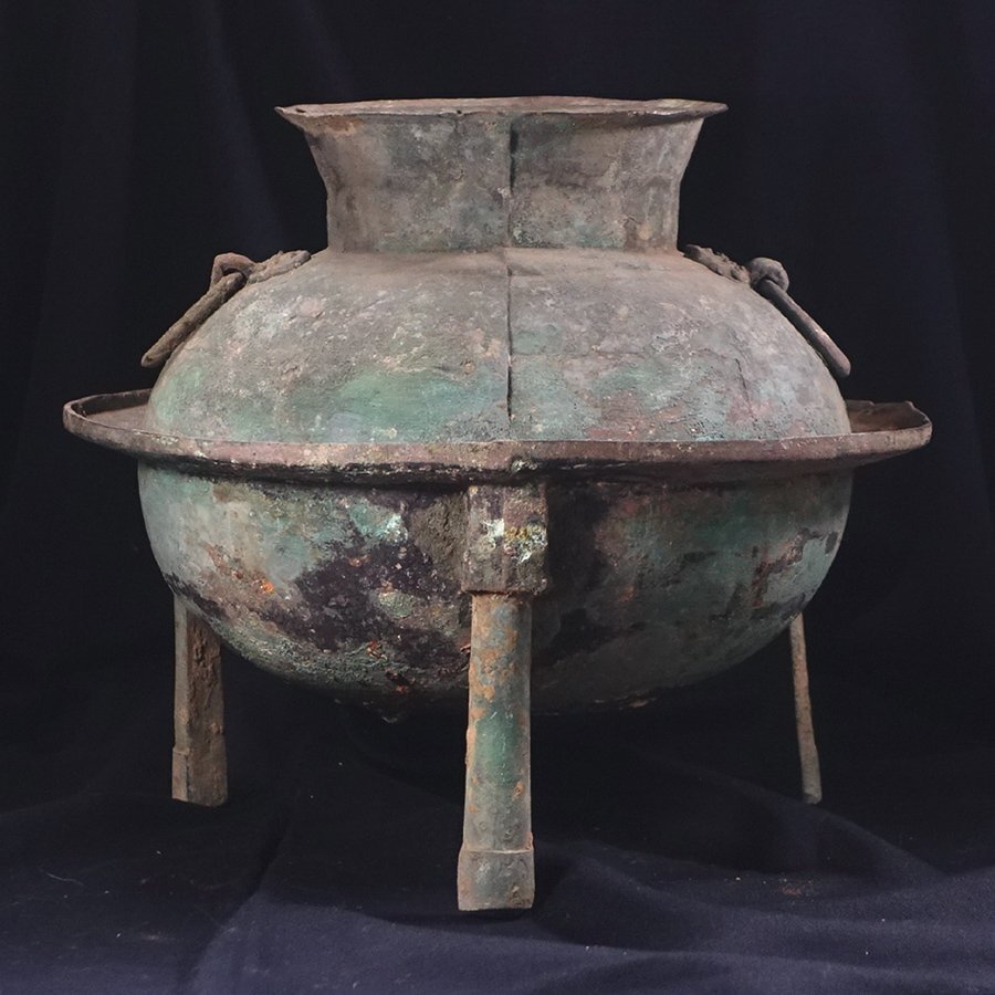 ∇花∇中国高古銅器 春秋時代頃 青銅饕餮紋双耳分体煮食器(ゲン) 甑は欠損 祭礼器 発掘出土品_画像1