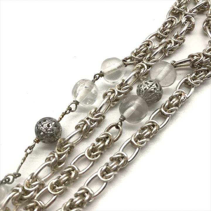 超美品 INGEBORG インゲボルグ チェーン ベルト クリスタルビーズ ラインストーン リボン形 クロス ペンダント シルバー 服飾小物 m15297_画像6