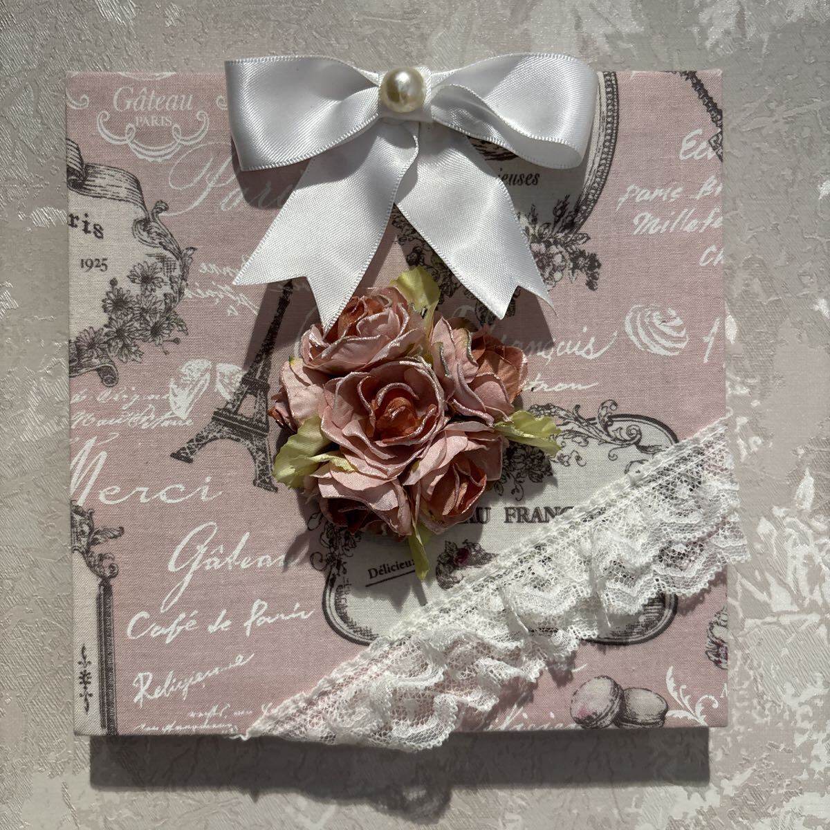 ファブリックパネル ピンク系リボン・フラワーデザイン ハンドメイド 在庫処分_画像2