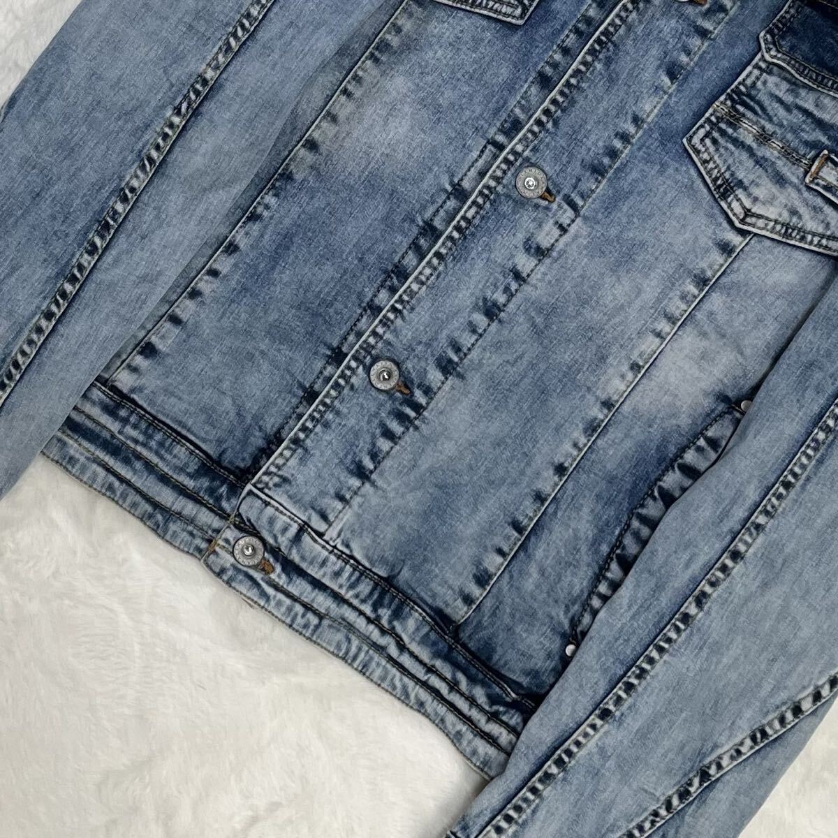 美品/L HIDEAWAYS NICOLE デニムジャケット インディゴ 刻印ボタン ヴィンテージ加工 ハイダウェイニコル_画像4