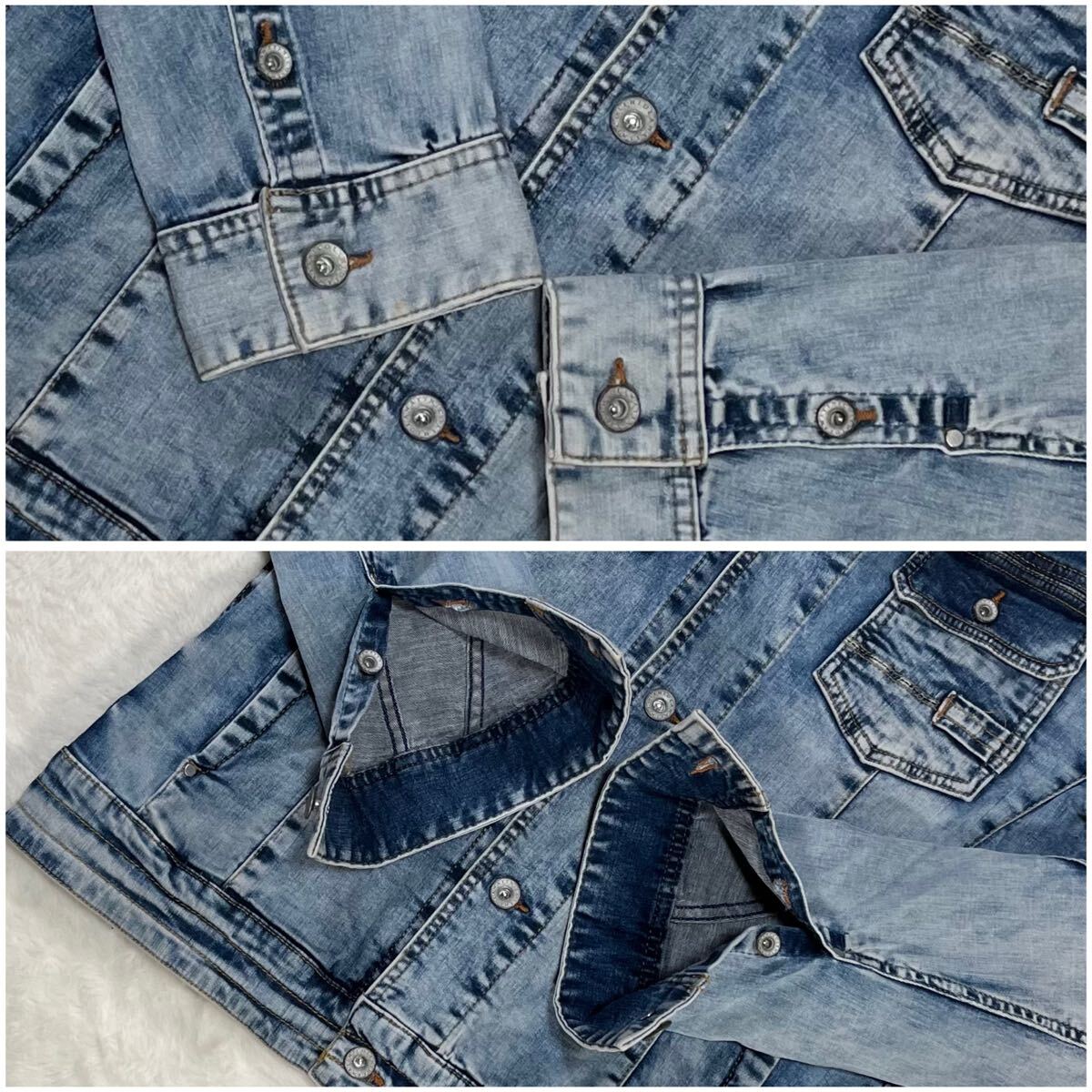 美品/L HIDEAWAYS NICOLE デニムジャケット インディゴ 刻印ボタン ヴィンテージ加工 ハイダウェイニコル_画像5