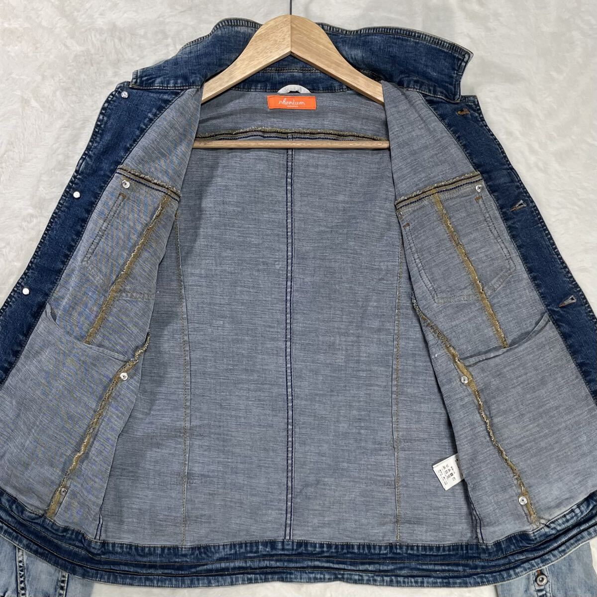 美品/L HIDEAWAYS NICOLE デニムジャケット インディゴ 刻印ボタン ヴィンテージ加工 ハイダウェイニコル_画像6