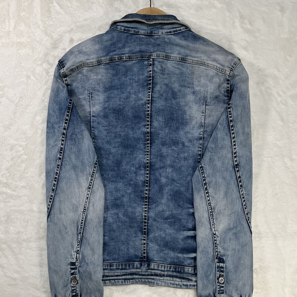 美品/L HIDEAWAYS NICOLE デニムジャケット インディゴ 刻印ボタン ヴィンテージ加工 ハイダウェイニコル_画像7