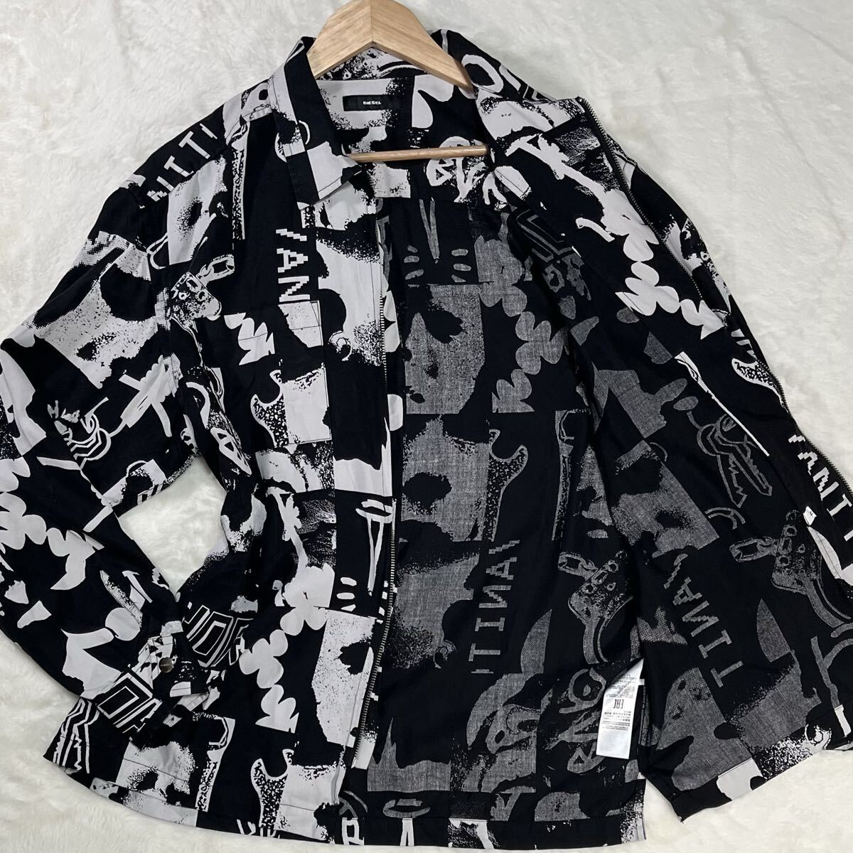 未使用級/US M（日本180cm XL相当） DIESEL 総柄 ブルゾン 立体感 ホワイト&ブラック ブレイブマン 身幅広 ディーゼル ジップアップ_画像1