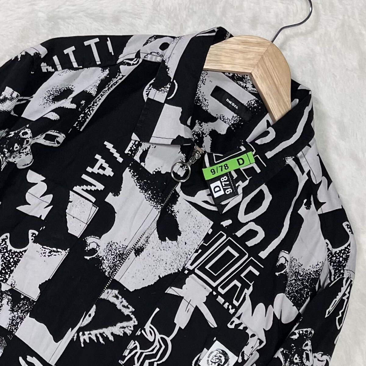 未使用級/US M（日本180cm XL相当） DIESEL 総柄 ブルゾン 立体感 ホワイト&ブラック ブレイブマン 身幅広 ディーゼル ジップアップ_画像3