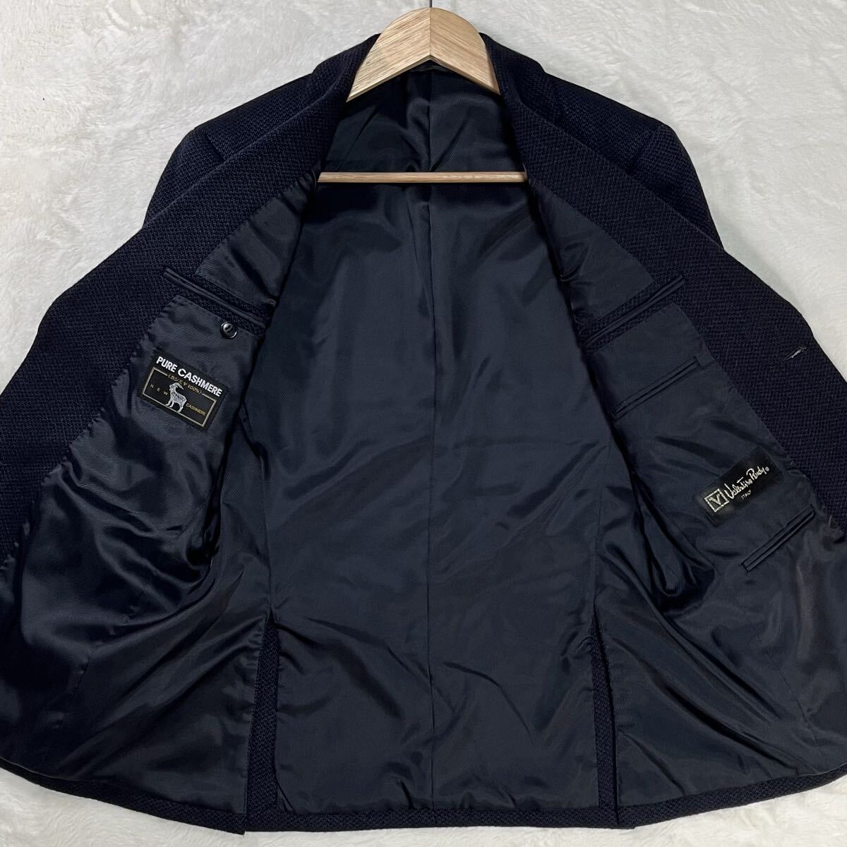 美品/カシミア100% 厚生地 冬向け Valentino Rudy テーラードジャケット ブラック 【静かにとろける贅沢の本質】 2B 総裏 光沢 M相当_画像6