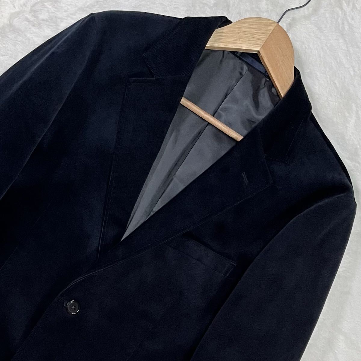 未使用級/XL 厚生地 冬向 TAKEO KIKUCHI テーラードジャケット ベロア 光沢 総柄 2B ブラック 内ポケット 近年ボックスタグ タケオキクチ M_画像3