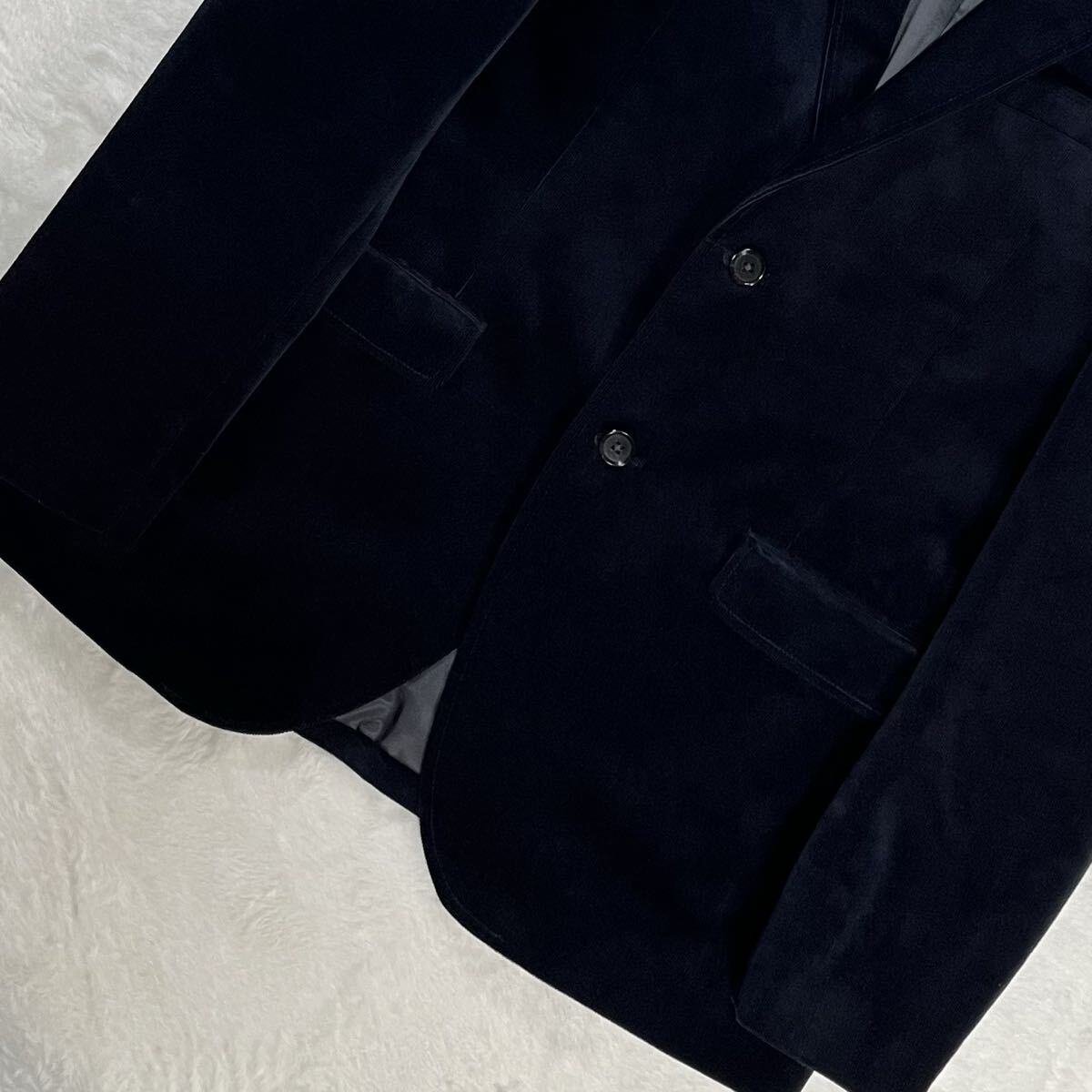 未使用級/XL 厚生地 冬向 TAKEO KIKUCHI テーラードジャケット ベロア 光沢 総柄 2B ブラック 内ポケット 近年ボックスタグ タケオキクチ M_画像4