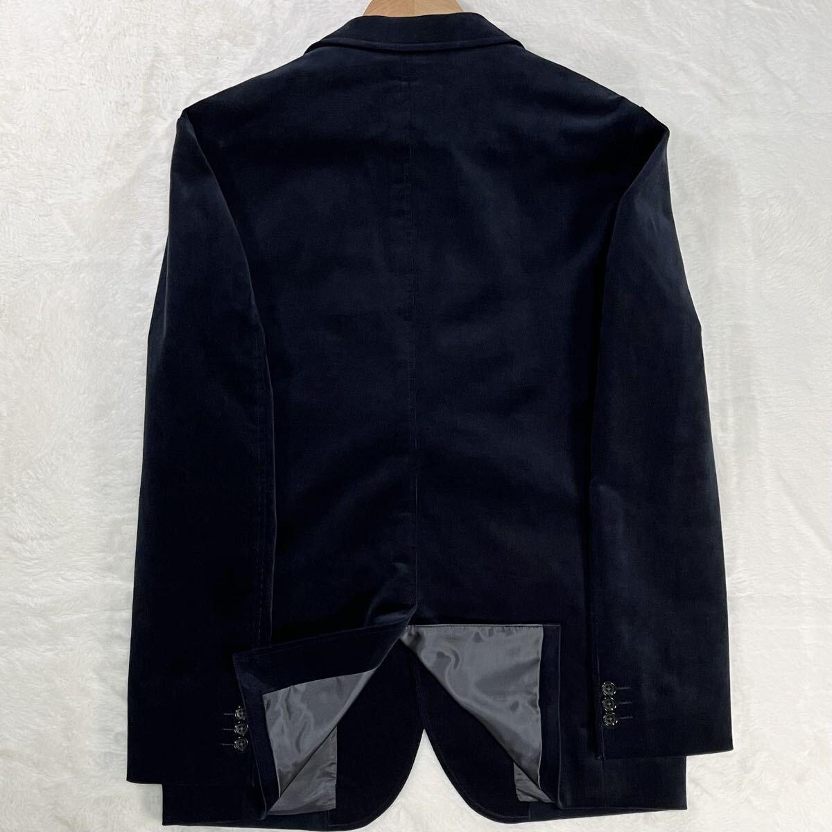 未使用級/XL 厚生地 冬向 TAKEO KIKUCHI テーラードジャケット ベロア 光沢 総柄 2B ブラック 内ポケット 近年ボックスタグ タケオキクチ M_画像7