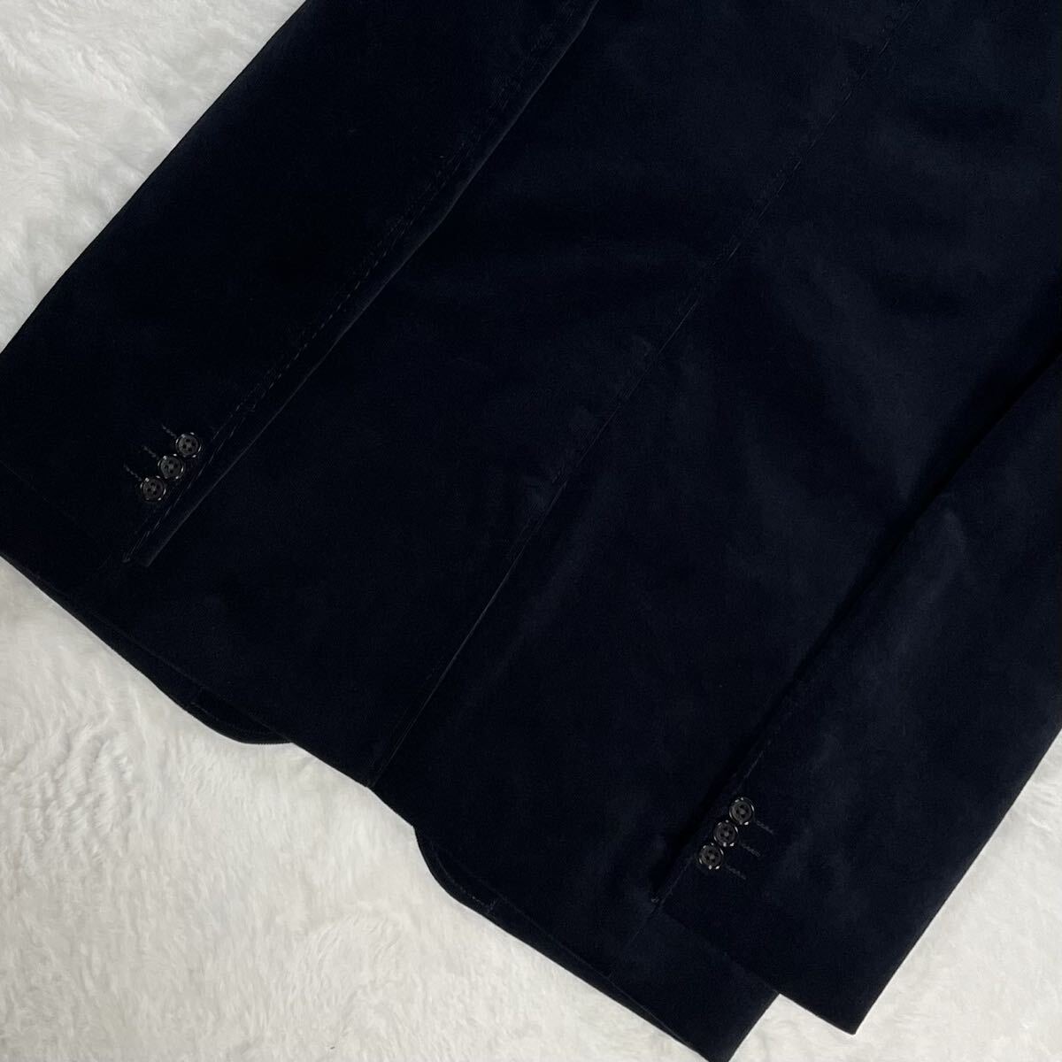 未使用級/XL 厚生地 冬向 TAKEO KIKUCHI テーラードジャケット ベロア 光沢 総柄 2B ブラック 内ポケット 近年ボックスタグ タケオキクチ M_画像9