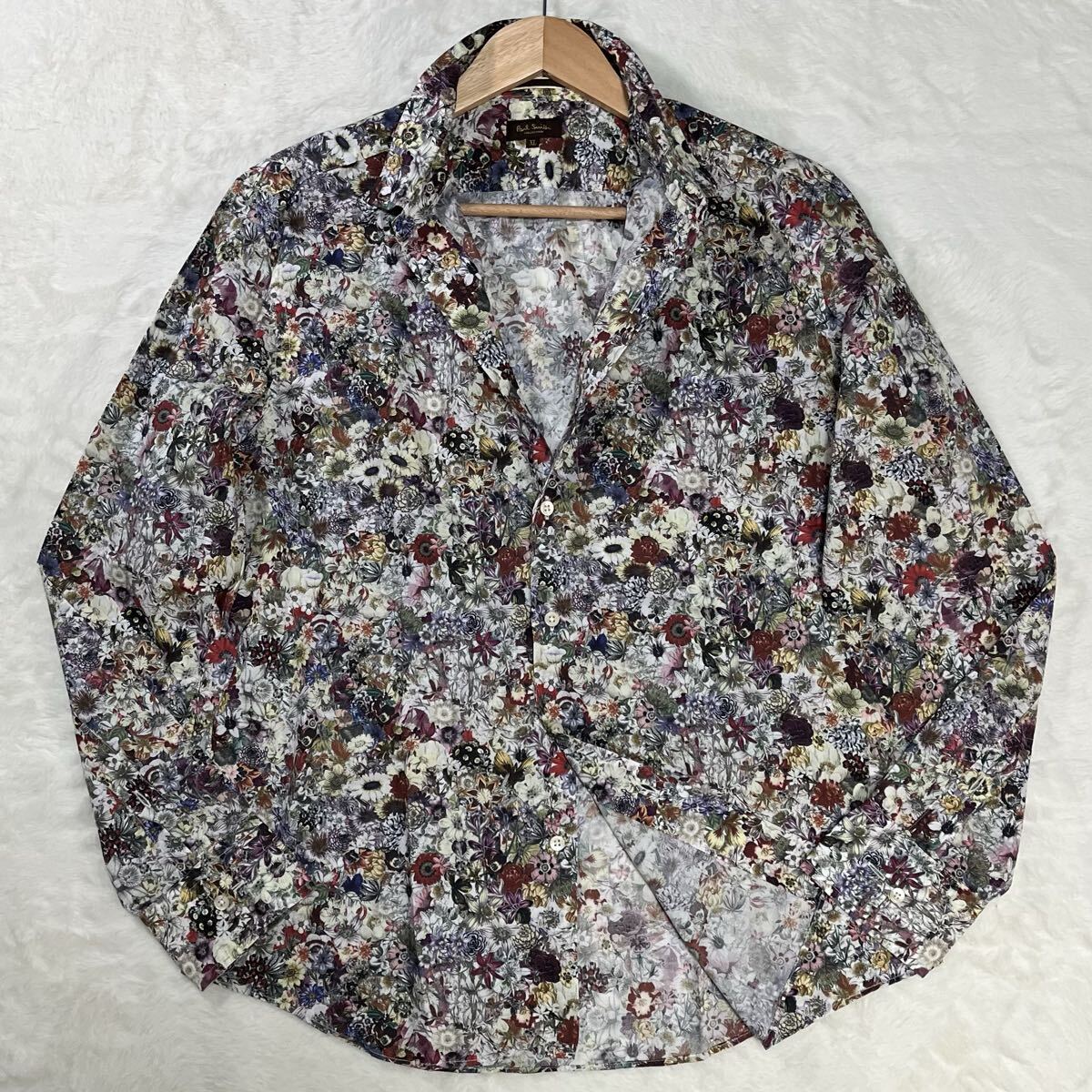 美品/XL 高級ライン ポールスミス 長袖シャツ 総柄 ボタニカルアート 花柄 日本製 Paul Smith 【花の惑星】_画像1