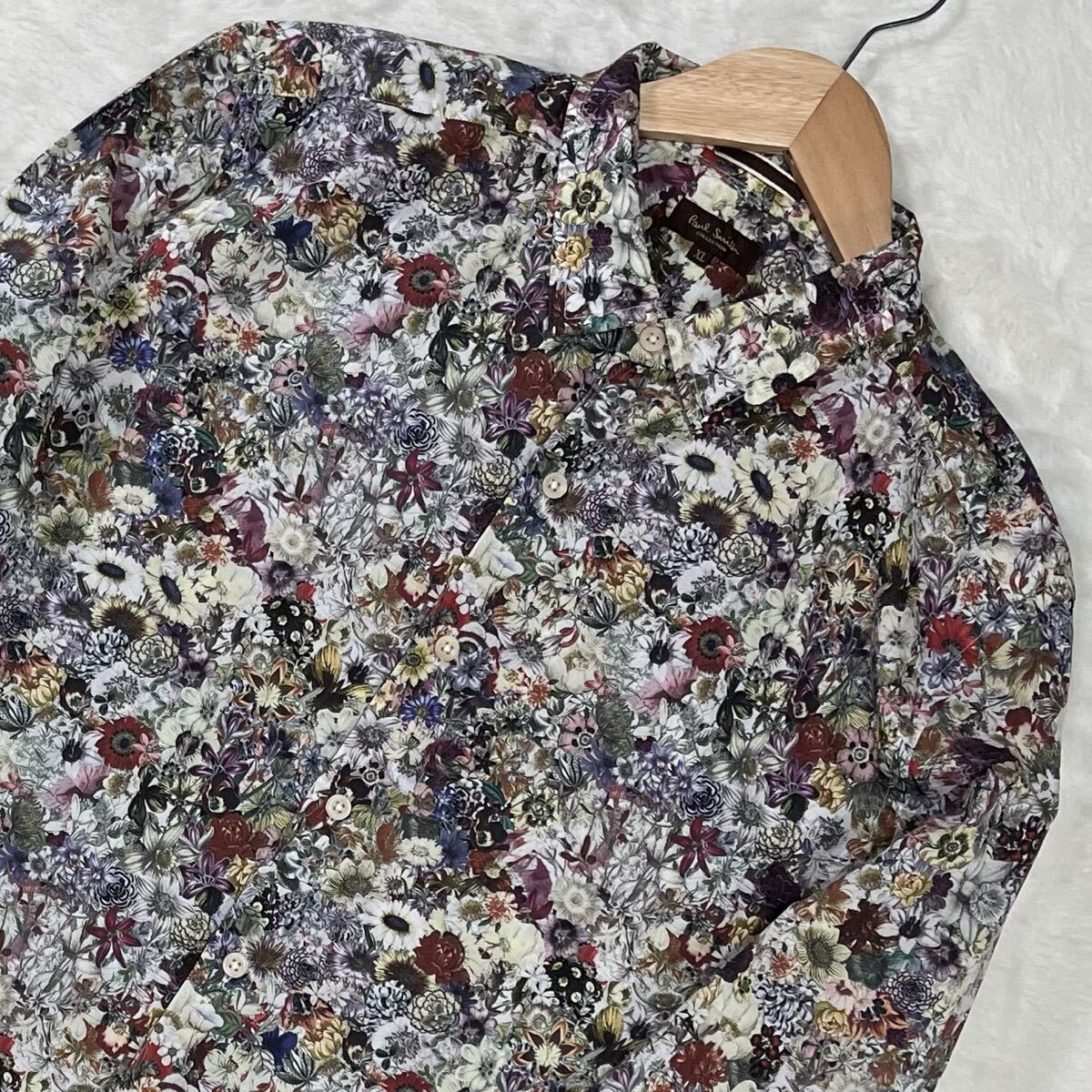 美品/XL 高級ライン ポールスミス 長袖シャツ 総柄 ボタニカルアート 花柄 日本製 Paul Smith 【花の惑星】_画像2