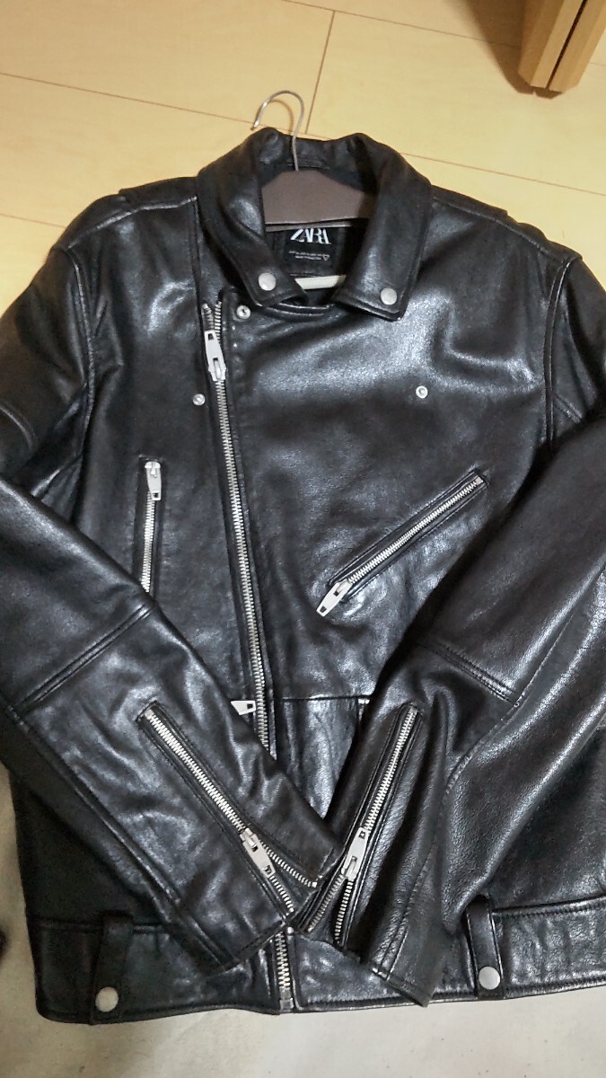 ZARA ダブルライダース XL ジャケット レザージャケット 本革 黒 ブラック ライダースジャケット_画像1