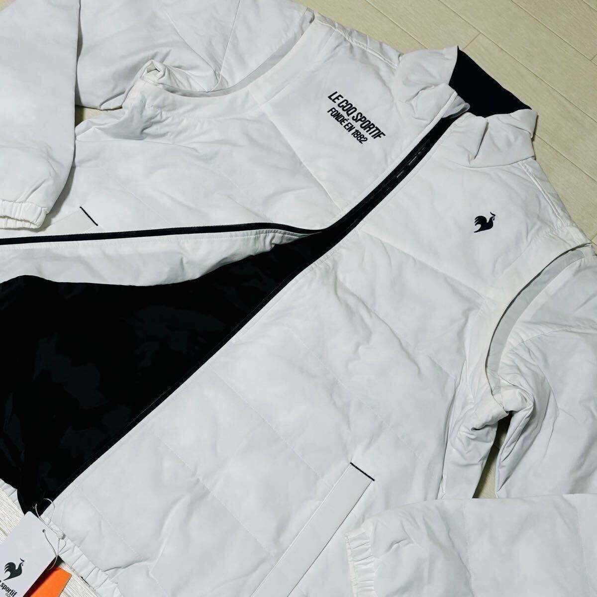 新品★ルコック ゴルフ 中綿入り ヒートナビ +5℃ 防風 2WAY 袖取り外し可 フルジップ ブルゾン/ホワイト/サイズLL_画像3