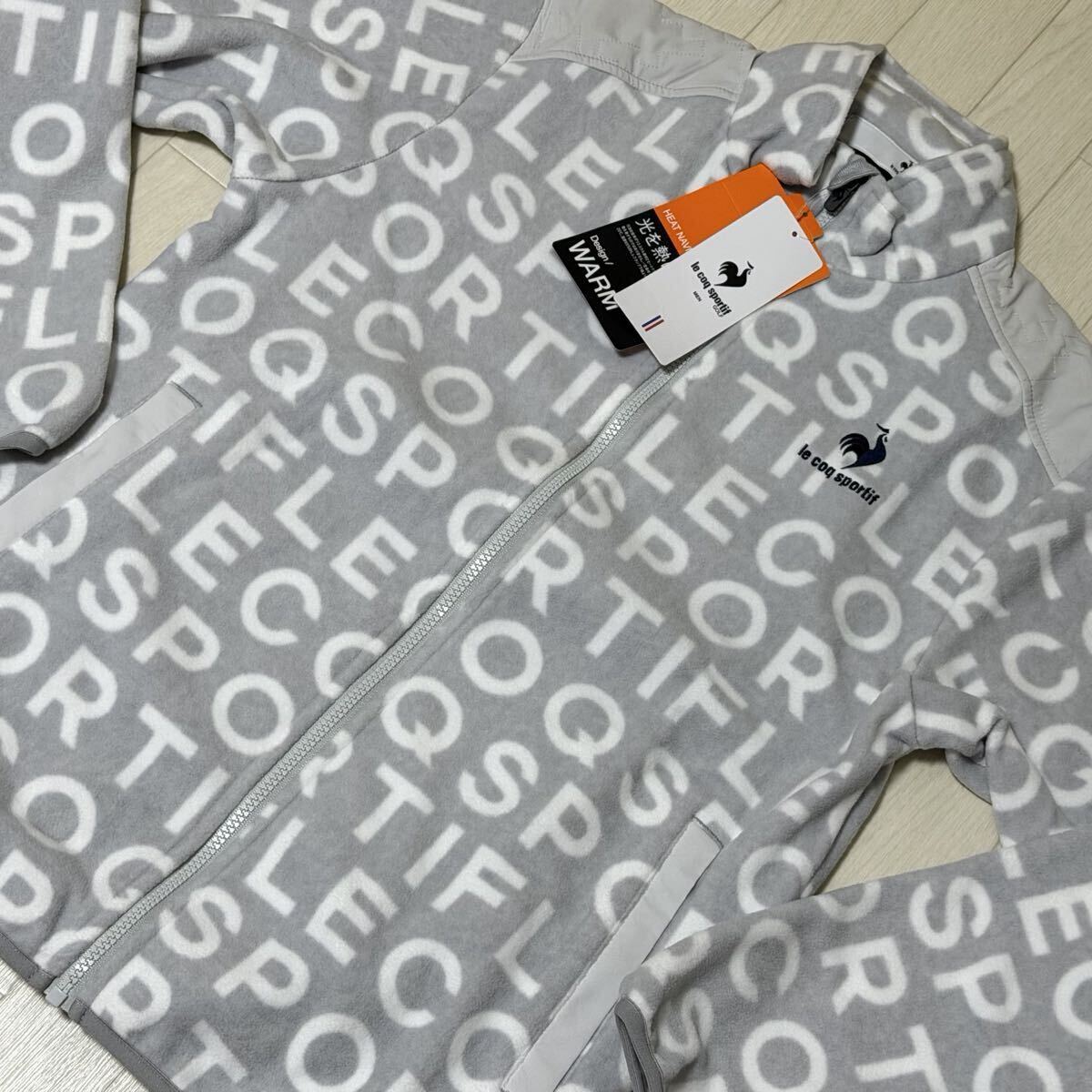 新品★ルコック ゴルフ ロゴプリント ヒートナビ +5℃ 中綿入り 保温 フルジップ フリース ブルゾン/グレー/サイズM_画像2