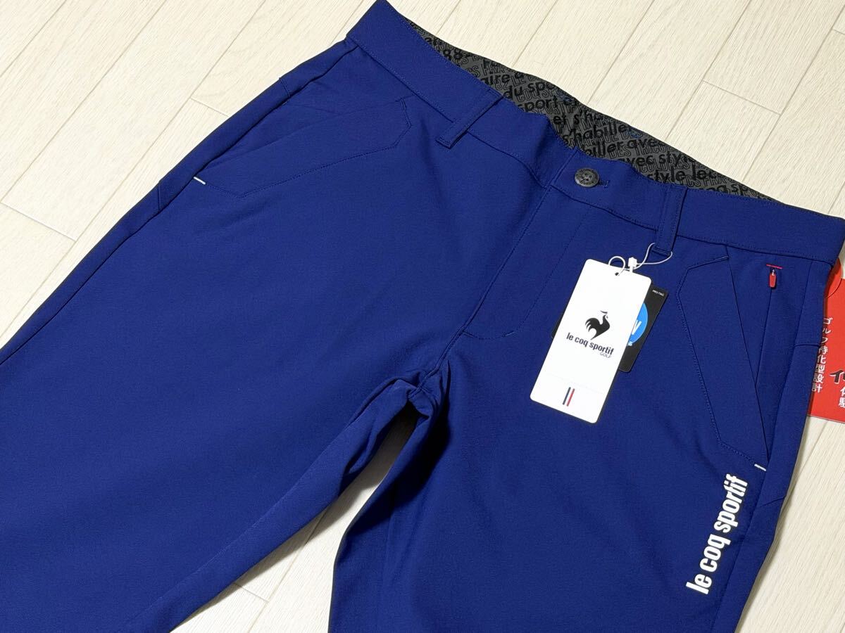 新品★ルコック ゴルフ ロゴプリント ストレッチフォーサー 防風 ウエストゴム仕様 9分丈 ストレッチパンツ/秋冬/ブルー/w82_画像2