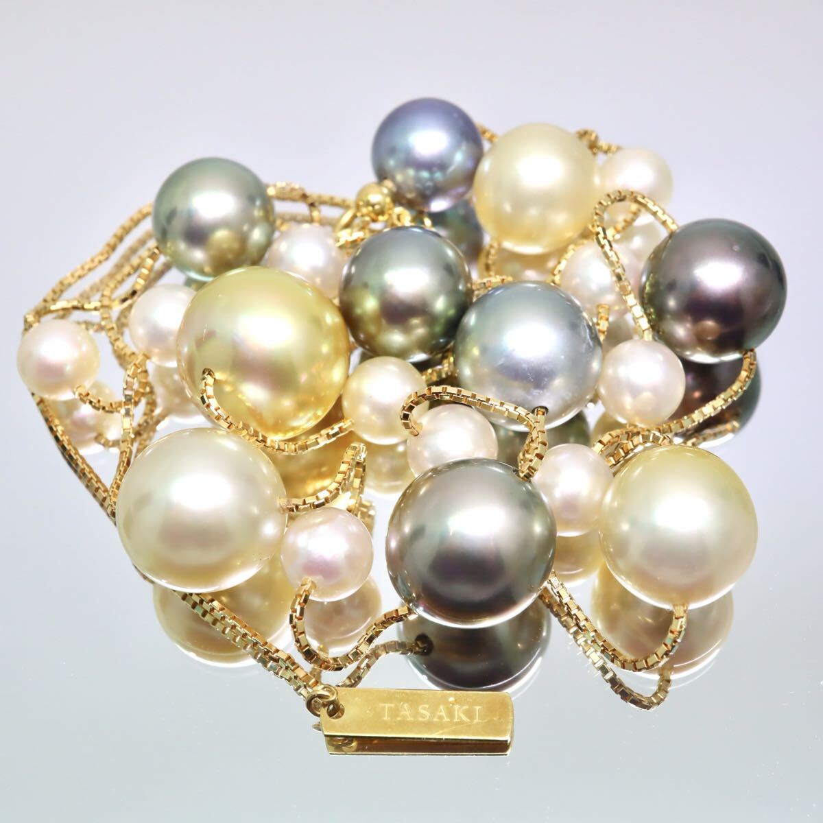 K18!!【TASAKI(田崎真珠)】約6.0-12.6mm珠◆南洋白蝶真珠/南洋黒蝶真珠マルチカラーネックレス◆N 約25.1g 約57+8cm パール FA3/ W565_画像2