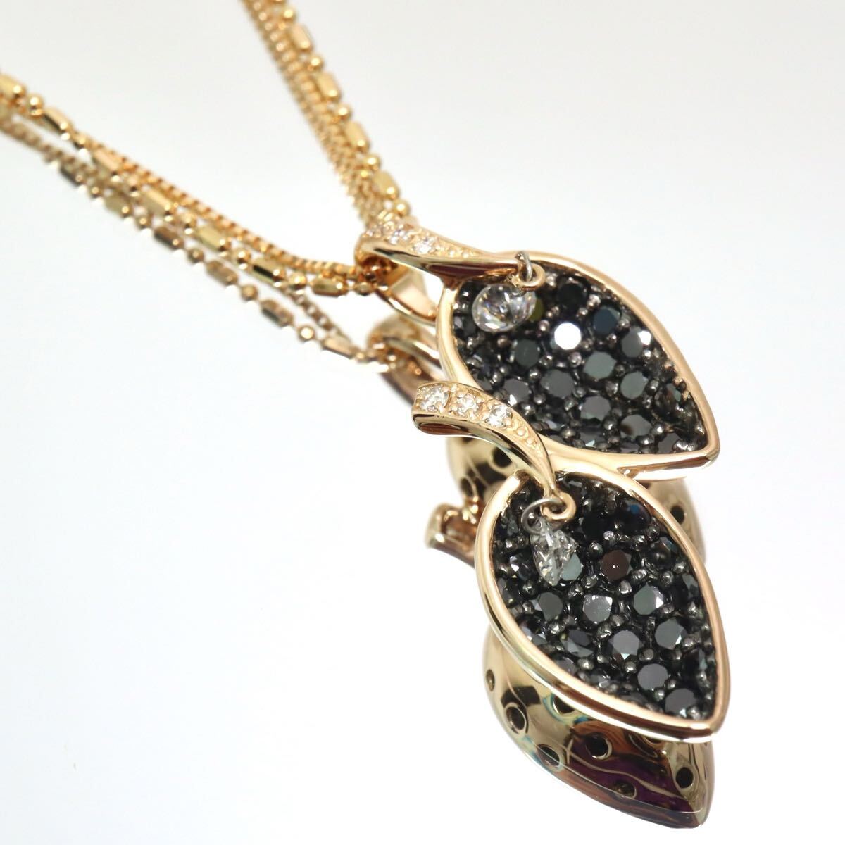 K18PG!!1.41/0.22/0.05ct!!◆天然ブラックダイヤモンド/天然ダイヤモンドネックレス◆N 約10.1g 約50cm ペンダント FA6/FA7 W566_画像1