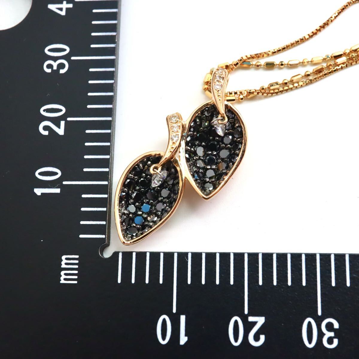 K18PG!!1.41/0.22/0.05ct!!◆天然ブラックダイヤモンド/天然ダイヤモンドネックレス◆N 約10.1g 約50cm ペンダント FA6/FA7 W566_画像9