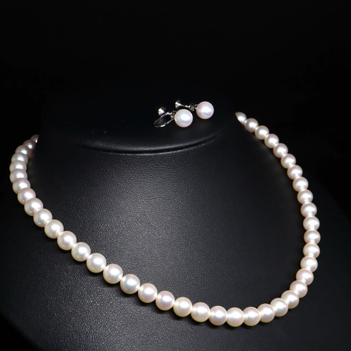 K18/K14!!【MIKIMOTO(ミキモト)】テリ抜群!!約7.5mm珠【セット売り】◆アコヤ本真珠ネックレス&イヤリング◆N 約39.2g パール FA1/FA2 W606_画像3