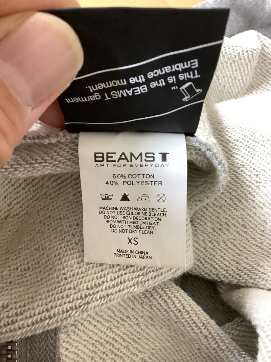 な1771 BEAMS T ビームスティー ジップアップスウェットパーカー BEAR 熊刺繍 XS グレー 裏パイル_画像4