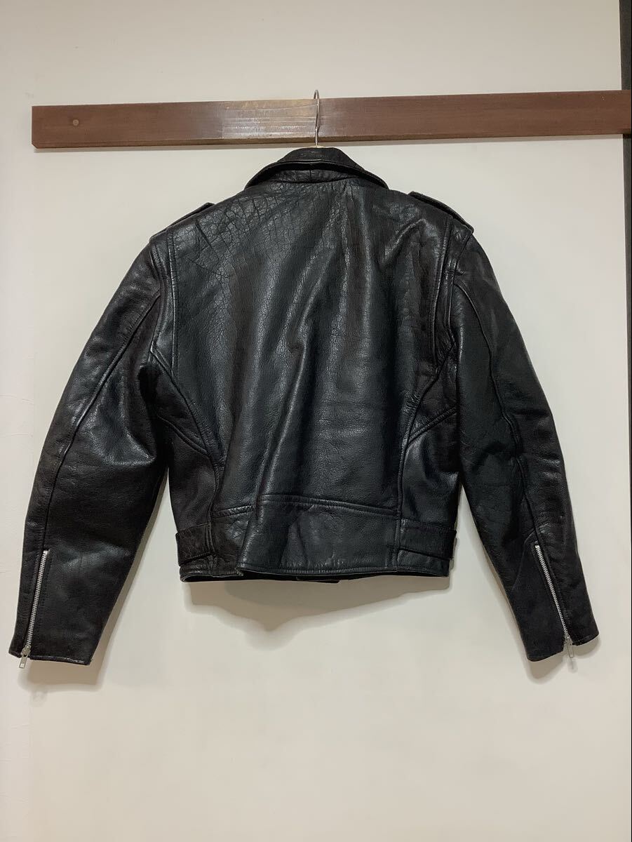 ぬ1754 ノーブランド レザーライダースジャケット ダブルライダースジャケット M ブラック 中綿入り 牛革_画像2