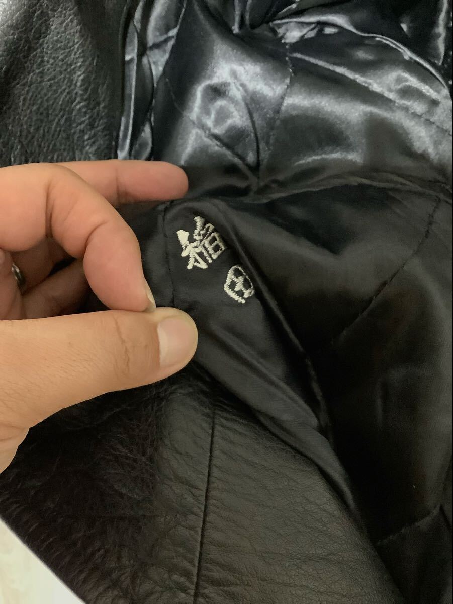 ぬ1754 ノーブランド レザーライダースジャケット ダブルライダースジャケット M ブラック 中綿入り 牛革_画像6