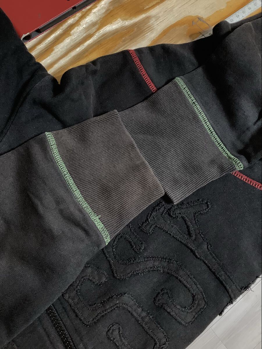 ぬ1760 STUSSY ステューシー ジップアップスウェットパーカー M ブラック 裏パイル 古着 色褪せ_画像6