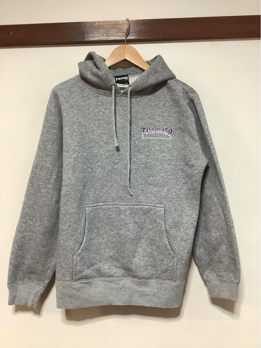 ぬ1769 THRASHER スラッシャー Hoodie フーディ スウェットパーカー M グレー 裏起毛 ファイヤーパターン _画像1