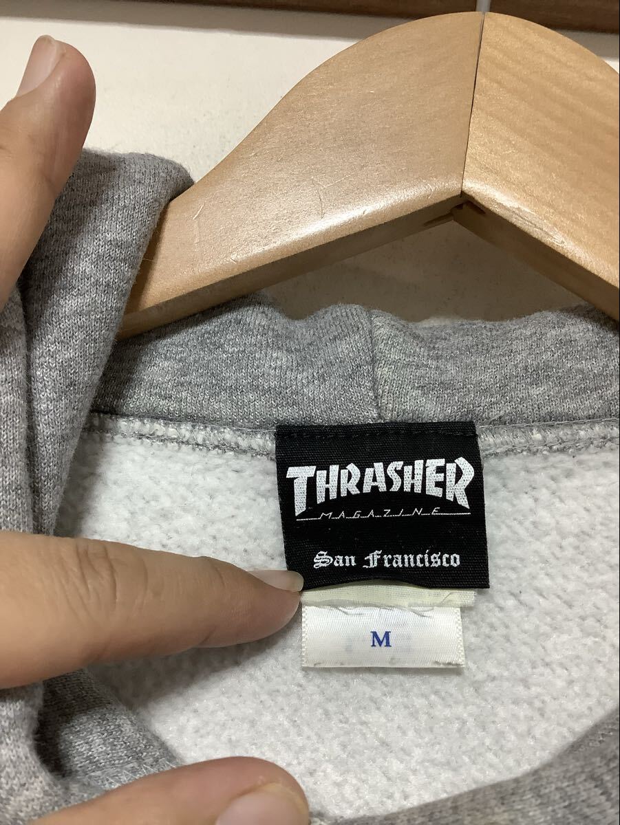 ぬ1769 THRASHER スラッシャー Hoodie フーディ スウェットパーカー M グレー 裏起毛 ファイヤーパターン _画像3