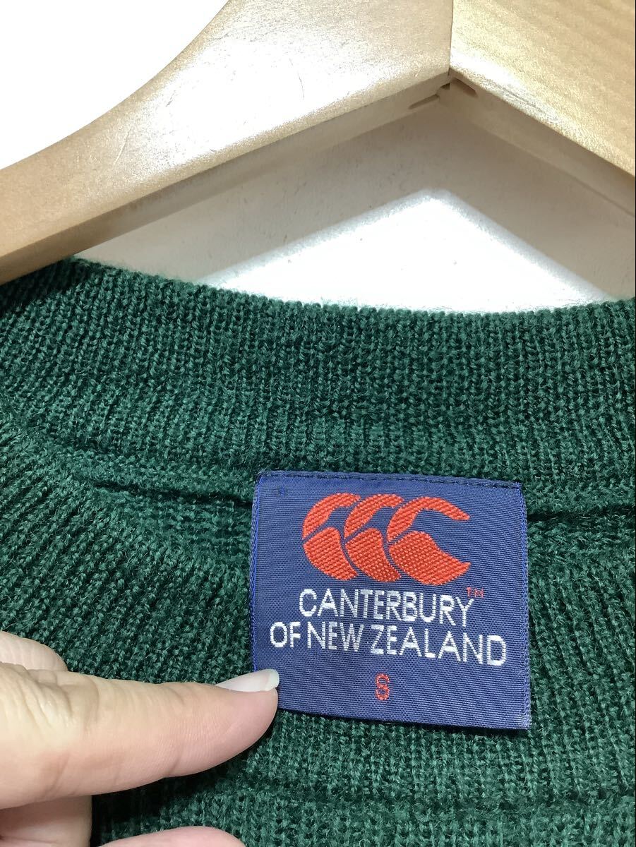ね1720 Canterbury カンタベリー ウールセーター ニット S グリーン 大きめ オールド ロゴ刺繍_画像3