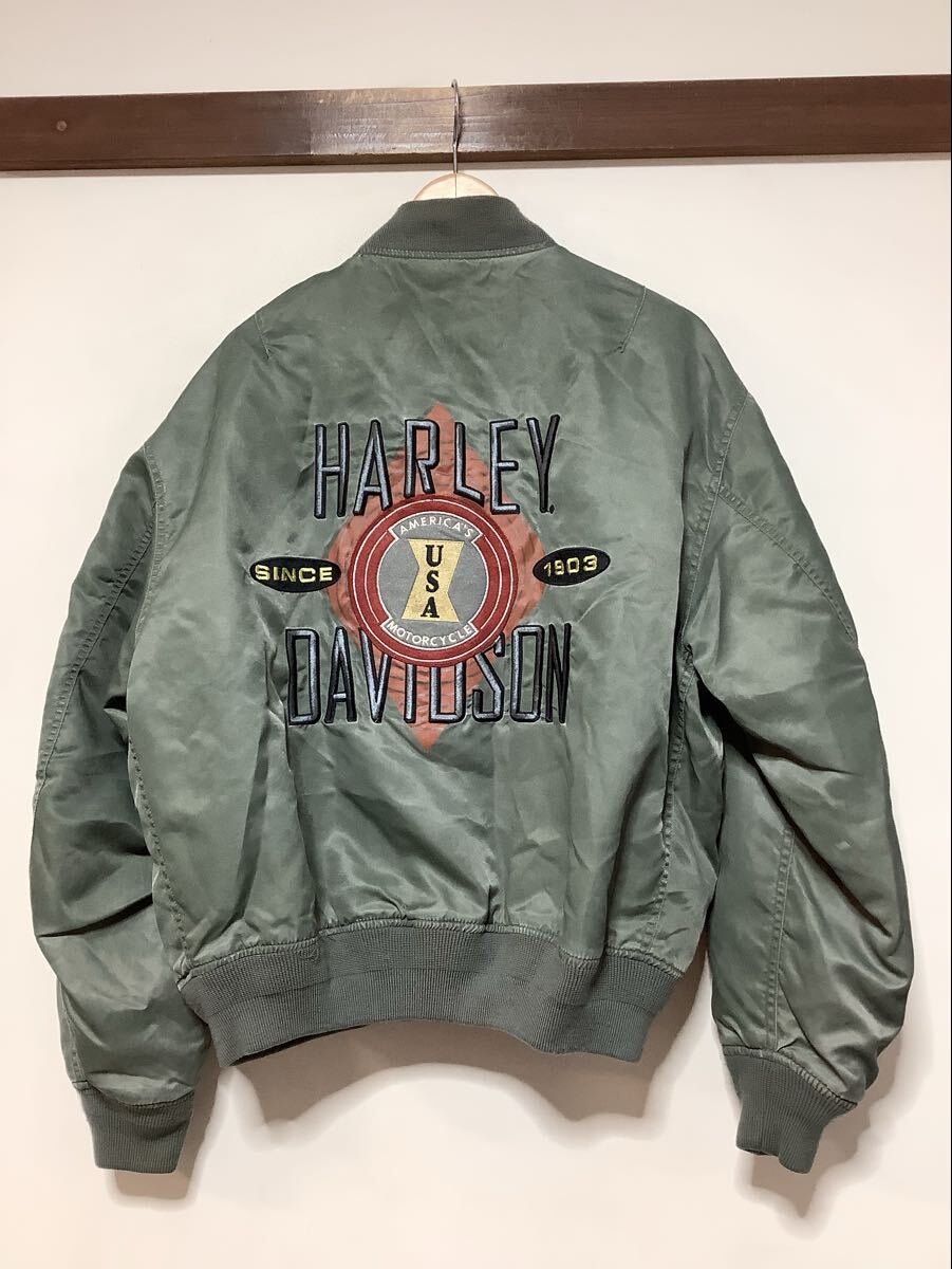 ね1732 Harley-Davidson ハーレーダビッドソン フライトジャケット MA-1 L グレー グリーングレー 中綿入り_画像1